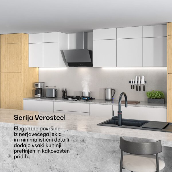 Klarstein Verosteel kuhinjska napa, Elegantna, minimalistična, močna, Energijski razred A, 624 m³/h, 60 cm