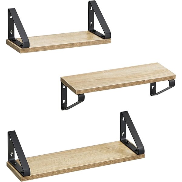 Komplet 3 stenskih polic različnih dimenzij, 30/35/40 x 12 x 11 cm, hrast-črna | VASAGLE