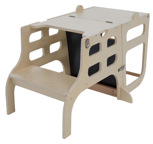 KONDELA Montessori učni stolp 3v1 s tablo, naravna, MAGAN