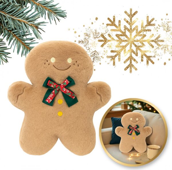 Žametna okrasna blazina v obliki medenjaka GINGERBREAD, bež