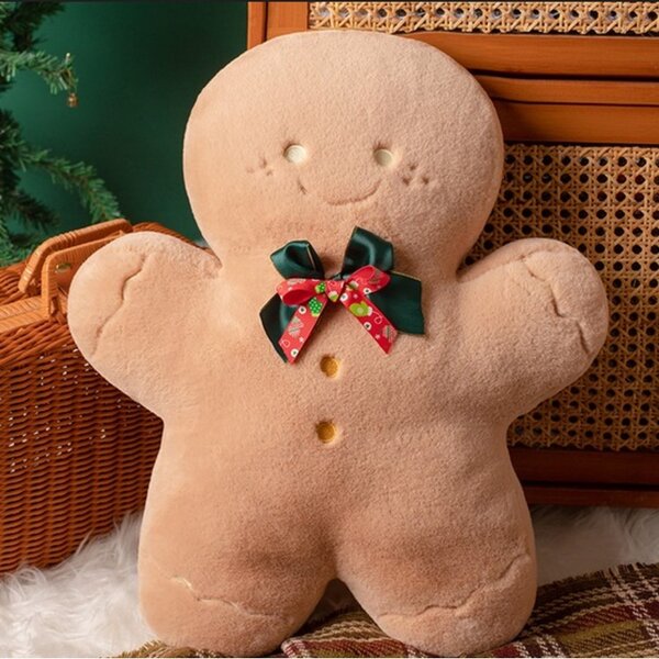 Žametna okrasna blazina v obliki medenjaka GINGERBREAD, bež