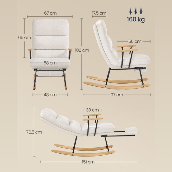Gugalni stol ROCKY, 97x67x100cm, krem SongmicsHome