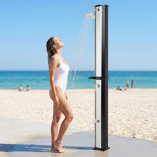 Solarni tuš 60 litrski vrtni tuš, dim. 227 cm do 60°C bazenski tuš z vrtljivo glavo prhe - sivo/črn
