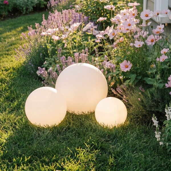 Lindby LED solarne svetilke Lago, komplet 3, globusi, zemeljski trn, bela, Bela, Plastika, Sodobni, Zunanji globus