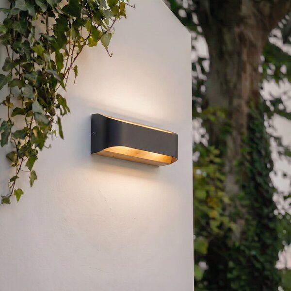 Lindby LED zunanja stenska svetilka Lenore, črna, kovina, 36,5 cm, Črna, Aluminij, Sodobni