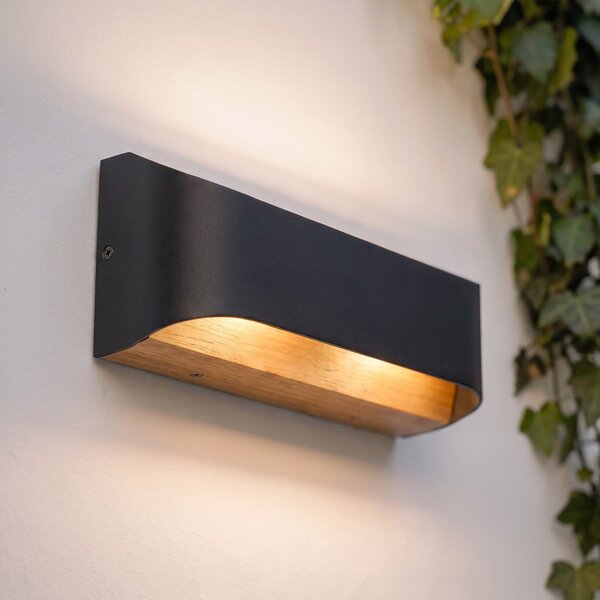 Lindby LED zunanja stenska svetilka Lenore, črna, kovina, 36,5 cm, Črna, Aluminij, Sodobni