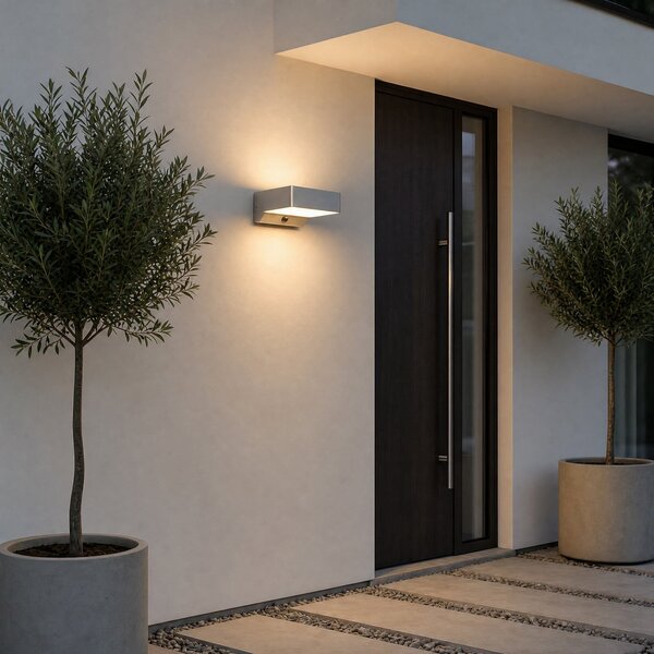 Lindby LED zunanja stenska svetilka Fando, antracitna, s senzorjem, IP44, Siva, Aluminij