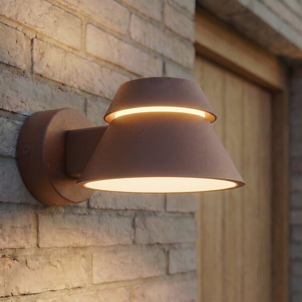 Lucande LED-stenna svetilka za zunanjo uporabo Moena, rjava, kovinska, IP44, Rjava / rjasta, Aluminij, Sodobni