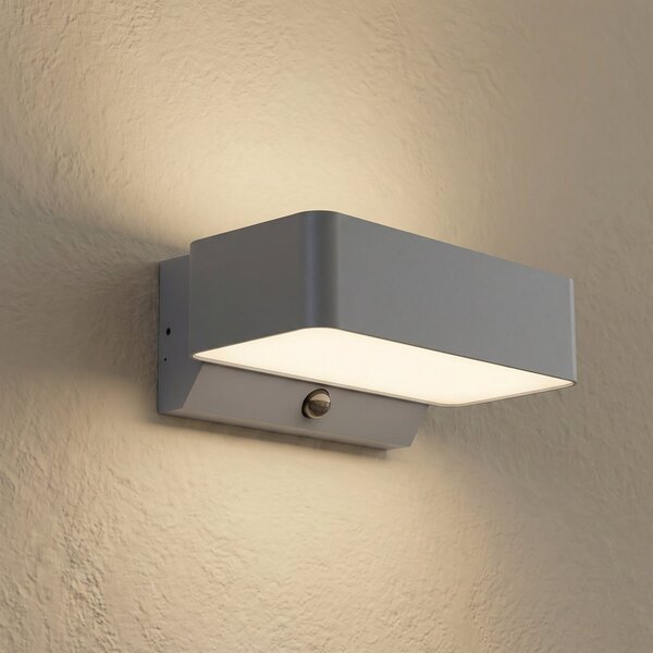 Lindby LED zunanja stenska svetilka Fando, antracitna, s senzorjem, IP44, Siva, Aluminij