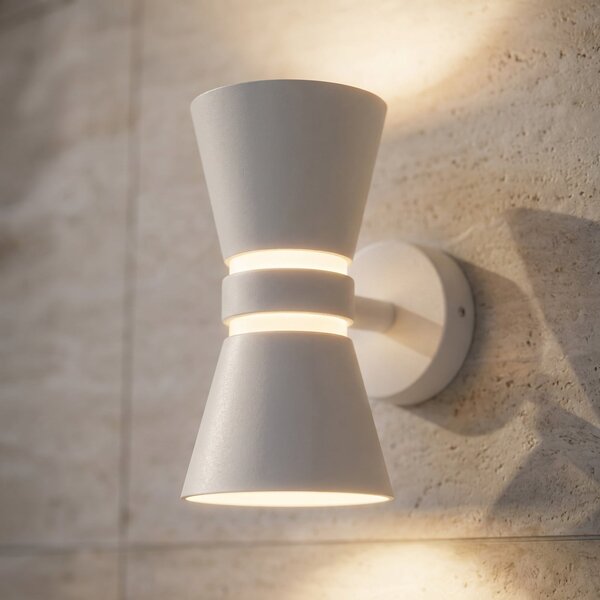 Lucande LED-stenna svetilka za zunanjo uporabo Meravi, bela, 2-žarilna, IP44, Bela, Aluminij, Sodobni