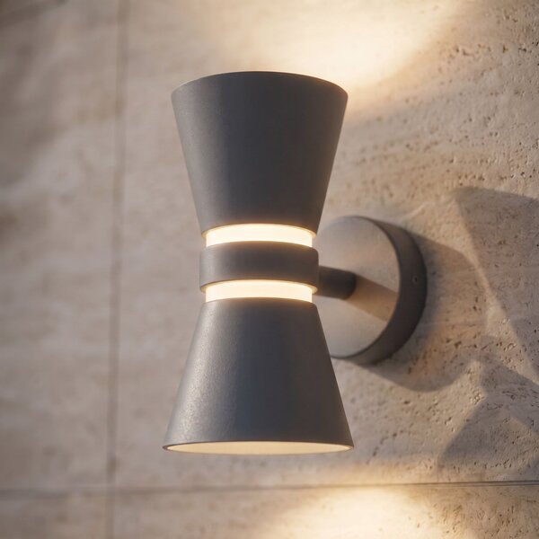 Lucande LED-stenna svetilka za zunanjo uporabo Meravi, antracitna, 2-žarilna,, Črna, Aluminij, Sodobni