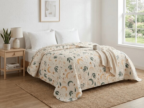 Pregrinjalo za posteljo BOHO MOON, kremno Dimenzije: 170 x 210 cm