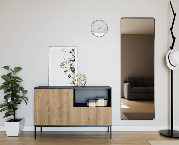 Komoda LANZZI 120x40 cm, črna/hrast