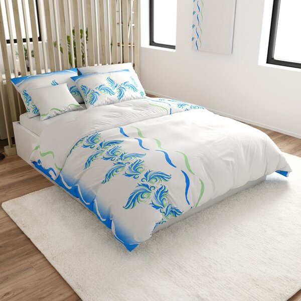Posteljnina iz mikrosatena SOFTURE, belo-modra Dimenzije posteljnine: 70 x 90 cm | 140 x 200 cm