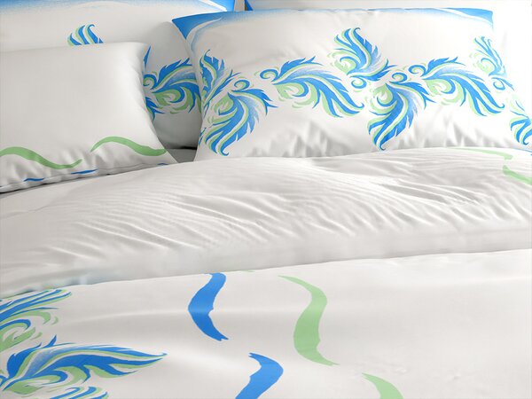 Posteljnina iz mikrosatena SOFTURE, belo-modra Dimenzije posteljnine: 70 x 90 cm | 140 x 200 cm