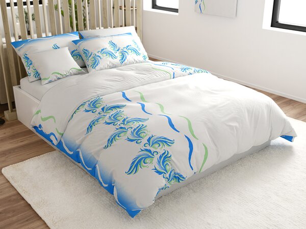 Posteljnina iz mikrosatena SOFTURE, belo-modra Dimenzije posteljnine: 70 x 90 cm | 140 x 200 cm