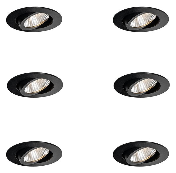 Komplet 6 vgradnih reflektorjev črne barve 6,8 cm vklj. LED 750 lm možnost zatemnitve IP65 - Gaius