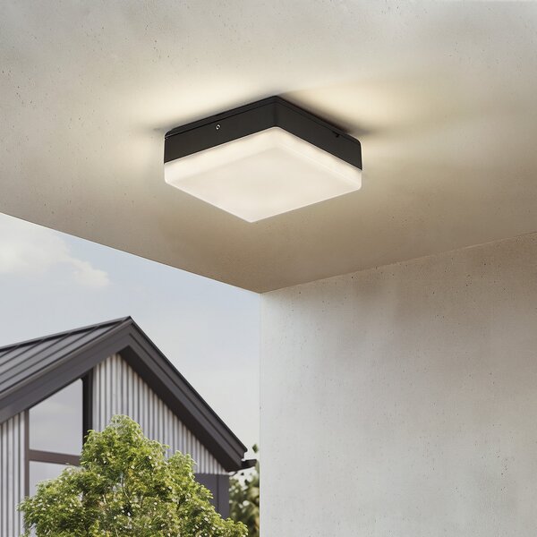 Lucande LED stropna svetilka Thilo, 16 cm, antracit, senzor, IP54, Črna, Plastika, Sodobni