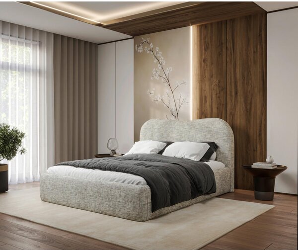 OBLAZINJENA POSTELJA 140 cm x 200 cm , les, tekstil, leseni material naravne barve