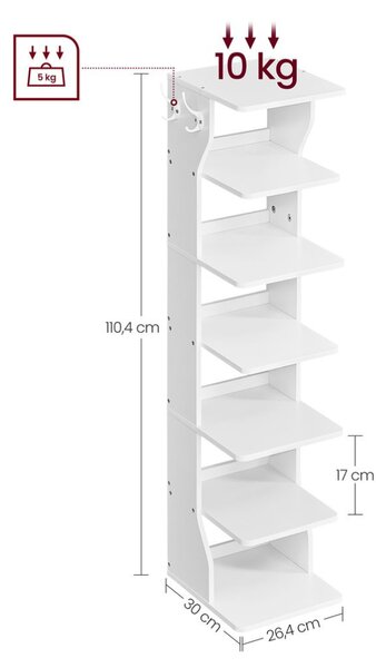 Stojalo za čevlje CINDY, 6 nivojev, 30x26,4x110,4 cm, belo Vasagle