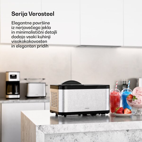 Klarstein VeroSteel aparat za sladoled s kompresorjem | 1,5 l | 150 W | 4 programa | upravljanje na dotik