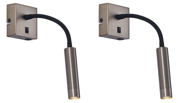 Komplet 2 modernih Gunmetal stenskih svetilk z USB-C - Gosna