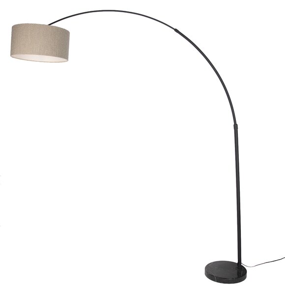 Sodobna obločna svetilka črna z marmornim podstavkom in bež bukle senčnikom 50 cm - XXL