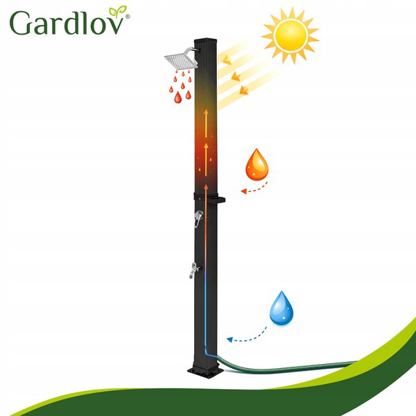 Zunanji pokončni solarni tuš 40L in pipo 216cm črn 360°
