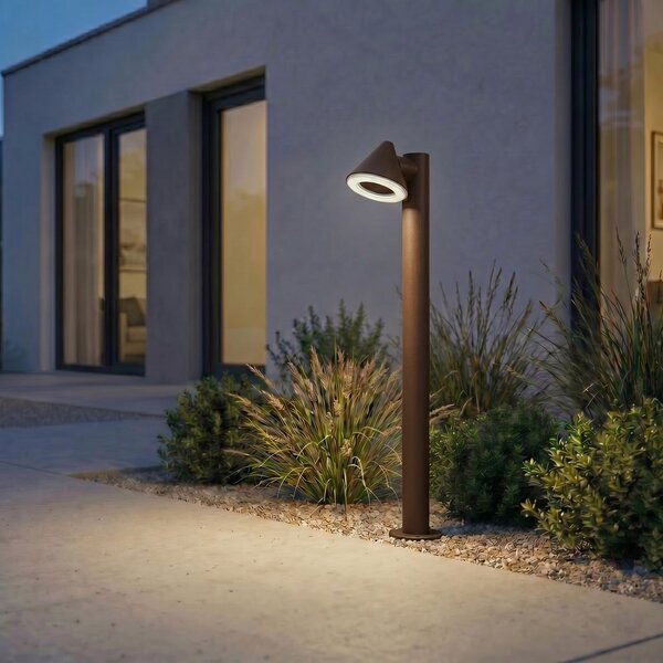 Lindby LED-ulična svetilka Soran, rjava, 100 cm, kovina, IP44, Rjava / rjasta, Kovina, Sodobni