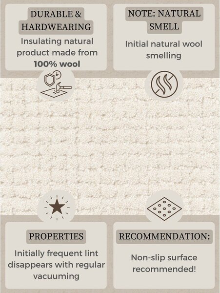Kremno bel volnen tekač 80x250 cm Eloise – Hanse Home
