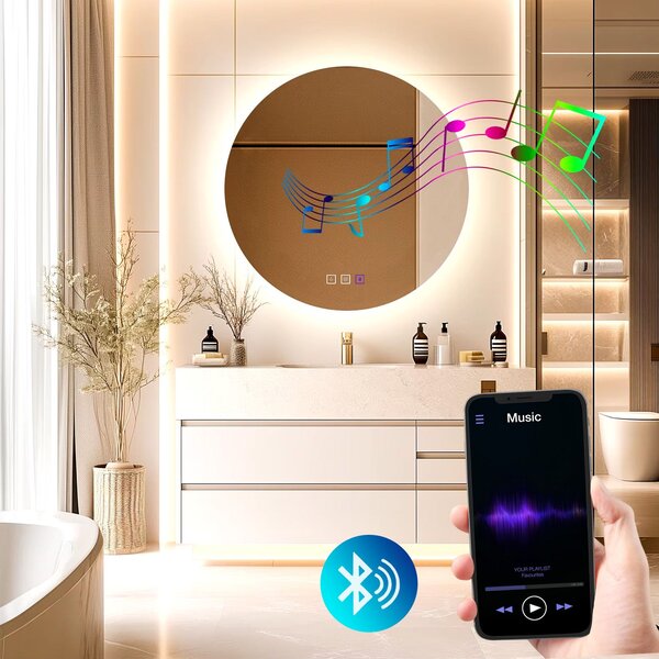 Stensko ogledalo LED 60cm ROUND BLUETOOTH