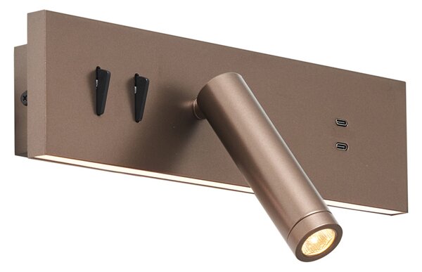 Moderna stenska svetilka temno bronasta nastavljiva z USB-C vklj. LED - Modric