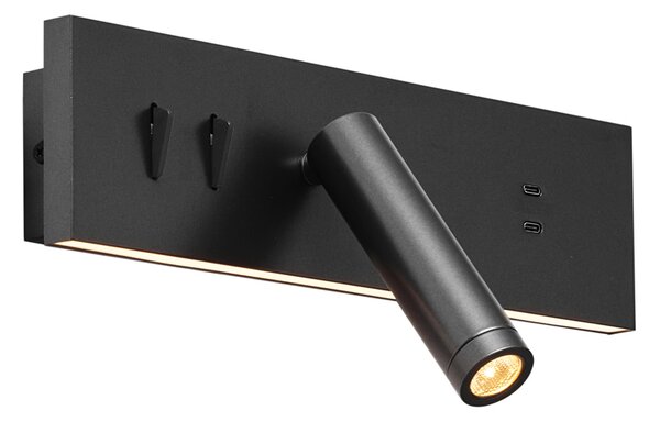 Moderna stenska svetilka črna nastavljiva z USB-C vklj. LED - Modric