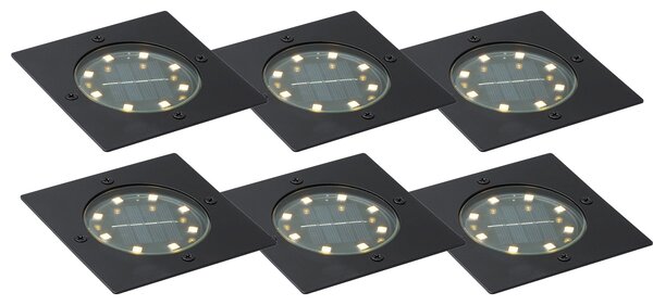 Komplet 6 talnih reflektorjev črne barve kvadratni vklj. LED IP65 solarni - Terry