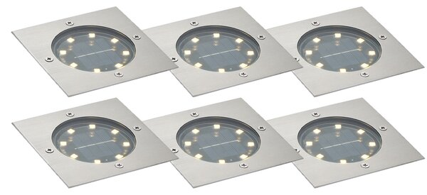 Komplet 6 talnih reflektorjev aluminijastih kvadratnih vklj. LED IP65 Solar - Terry