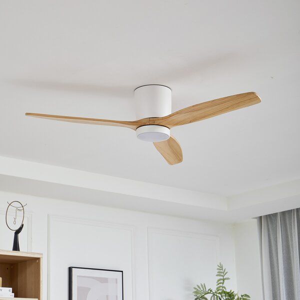 Lucande LED stropni ventilator Faipari, bel, DC, tih, 132cm, Bela, Dnevna soba / jedilnica, Les, Sodobni