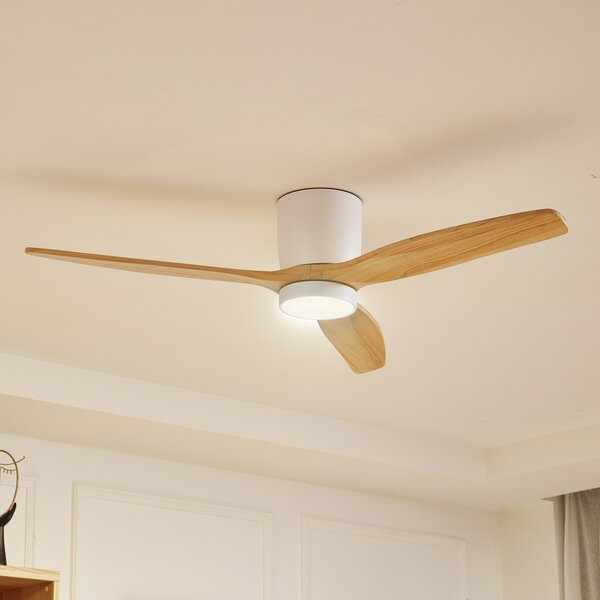 Lucande LED stropni ventilator Faipari, bel, DC, tih, 132cm, Bela, Dnevna soba / jedilnica, Les, Sodobni