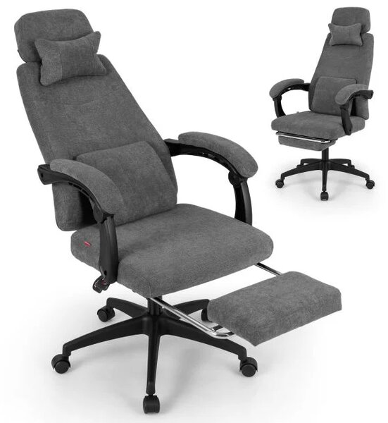 Ergonomski pisarniški stol z zložljivim naslonom za noge in nastavljivim naslonjalom, siv