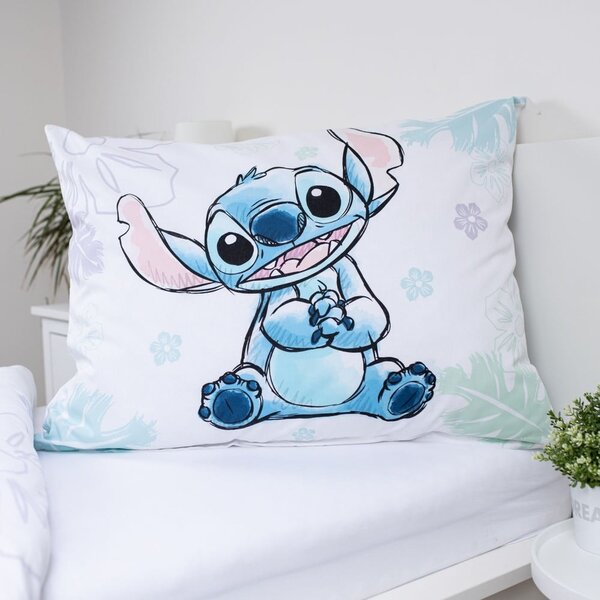 Bela enojna bombažna otroška posteljnina 140x200 cm Lilo and Stitch "Ohana White" – Jerry Fabrics