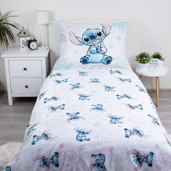 Bela enojna bombažna otroška posteljnina 140x200 cm Lilo and Stitch "Ohana White" – Jerry Fabrics