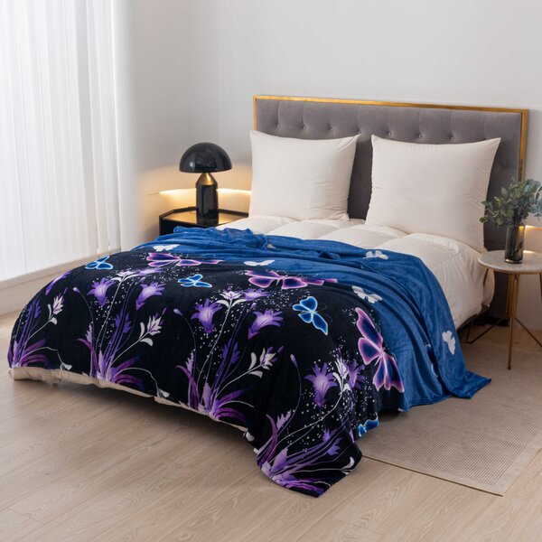 Mikroplišasta odeja VIOLET BUTTERFLY temno modra Dimenzije: 160 x 200 cm