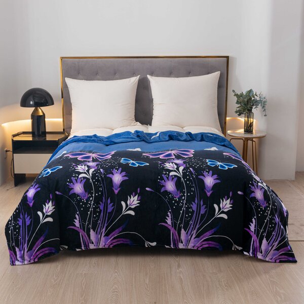 Mikroplišasta odeja VIOLET BUTTERFLY temno modra Dimenzije: 160 x 200 cm