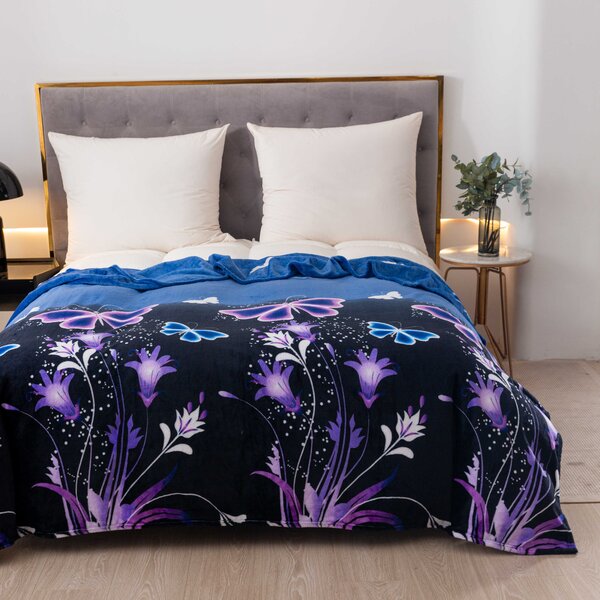 Mikroplišasta odeja VIOLET BUTTERFLY temno modra Dimenzije: 160 x 200 cm