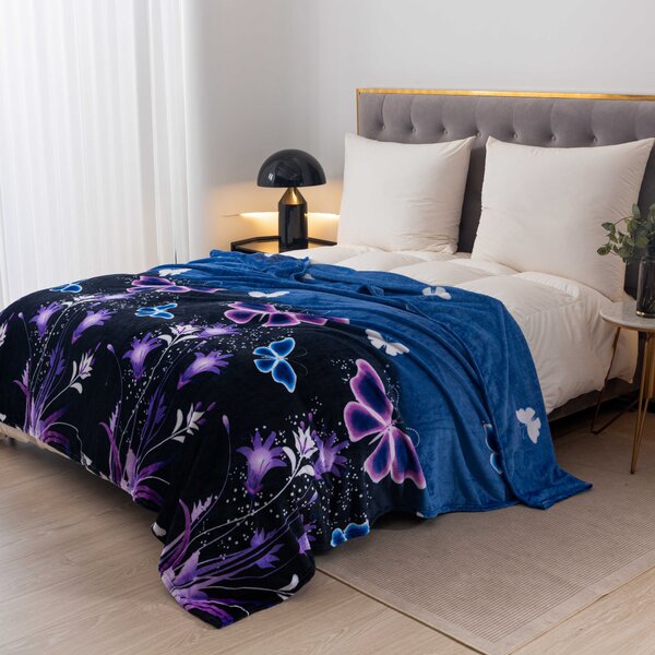 Mikroplišasta odeja VIOLET BUTTERFLY temno modra Dimenzije: 160 x 200 cm