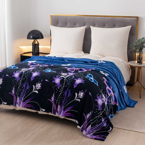 Mikroplišasta odeja VIOLET BUTTERFLY temno modra Dimenzije: 160 x 200 cm