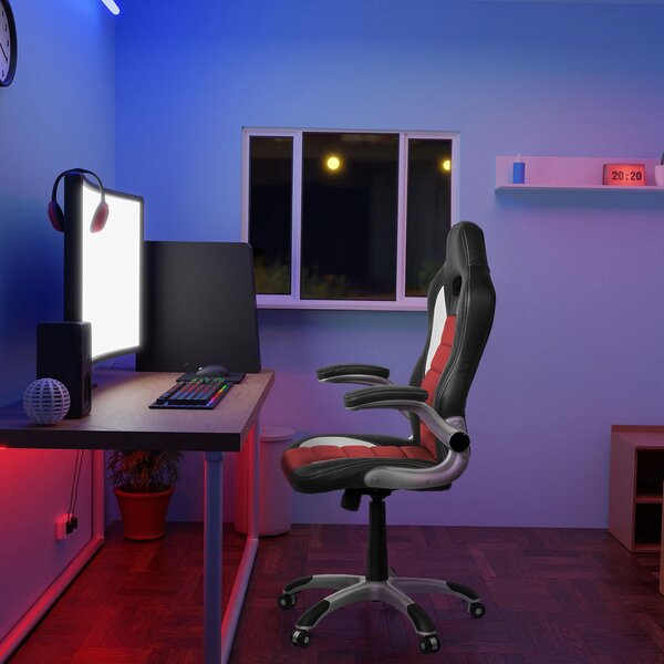 GAMING STOL umetna masa, tekstil rdeča, črna, bela