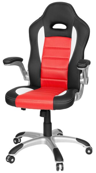 GAMING STOL umetna masa, tekstil rdeča, črna, bela
