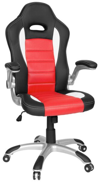 GAMING STOL umetna masa, tekstil rdeča, črna, bela