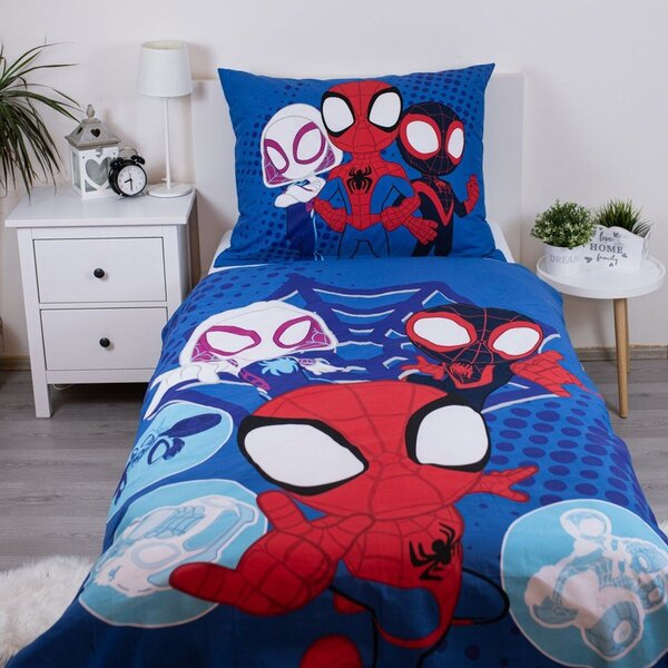 Modra enojna bombažna otroška posteljnina 140x200 cm Spidey – Jerry Fabrics