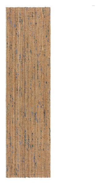 Ročno tkan tekač iz jute v naravni in modri barvi 60x300 cm Jute Boucle Blue – Flair Rugs
